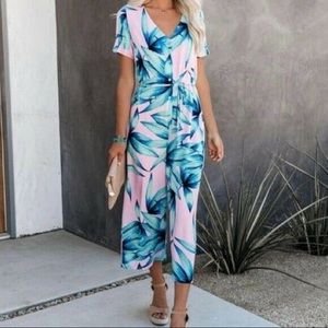 VICI Palm Jumpsuit in pink, blue, and green. Size small. Never worn!